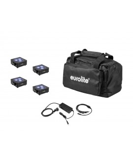 Eurolite Set 4x AKKU Flat Light 3 sw + Ladenetzteil + Soft-Bag Batteriebetriebene Leuchten