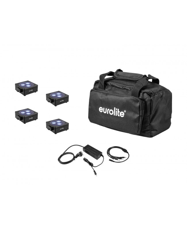 Eurolite Set 4x AKKU Flat Light 3 bk + caricatore + borsa morbida Fari LED a batteria