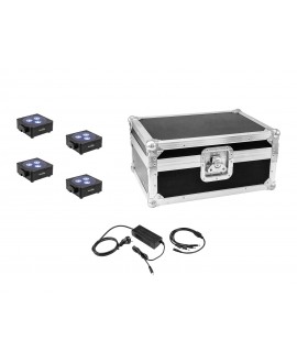 Eurolite Set 4x AKKU Flat Light 3 bk + caricatore + custodia Fari LED a batteria