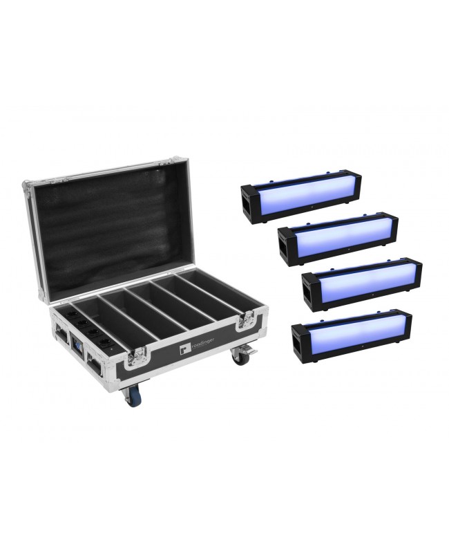 Eurolite Set 4x AKKU Bar-6 Glow QCL + Custodia con funzione di ricarica Fari LED a batteria