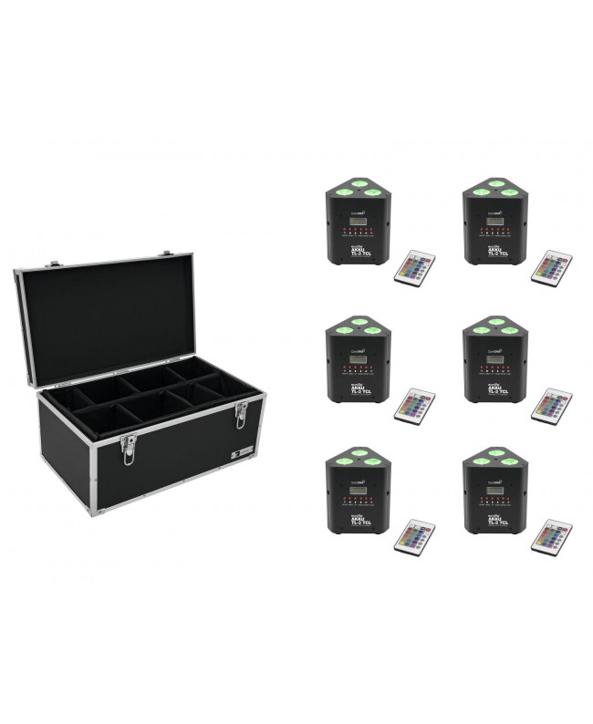 Eurolite Set 6x AKKU TL-3 TCL Trusslight QuickDMX + Case TDV-1 Battery Lights