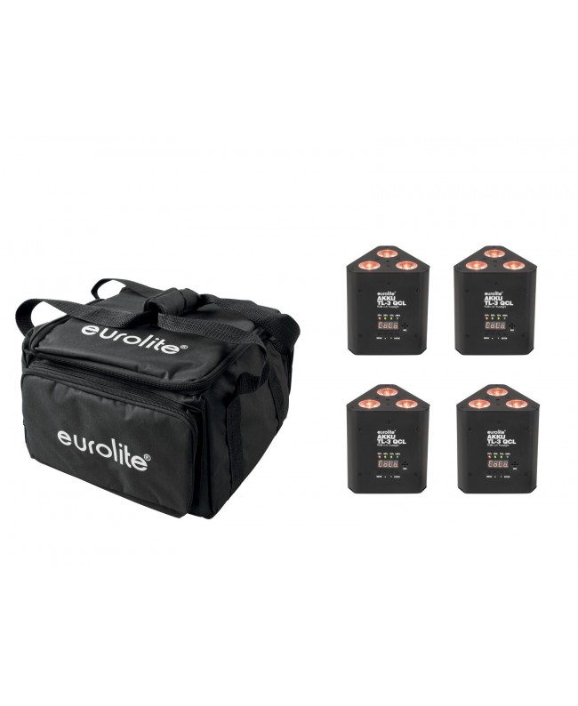 Eurolite Set 4x AKKU TL-3 QCL RGB+UV Trusslight + SB-4 Soft-Bag Batteriebetriebene Leuchten