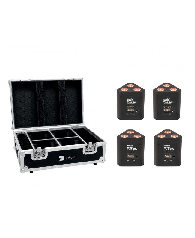 Eurolite Set 4x AKKU TL-3 QCL RGB+UV Trusslight + Custodia con funzione di ricarica Fari LED a batteria