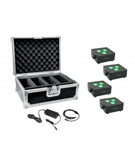 Eurolite Set 4x AKKU IP Flat Light 3 bk + Charger + Case Battery Lights