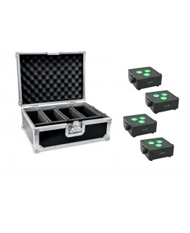 Eurolite Set 4x AKKU IP Flat Light 3 sw + Case Batteriebetriebene Leuchten