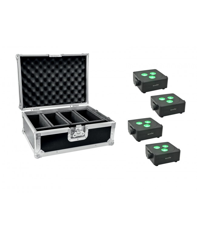 Eurolite Set 4x AKKU IP Flat Light 3 bk + Case Battery Lights