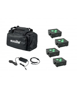 Eurolite Set 4x AKKU IP Flat Light 3 bk + caricatore + borsa morbida Fari LED a batteria