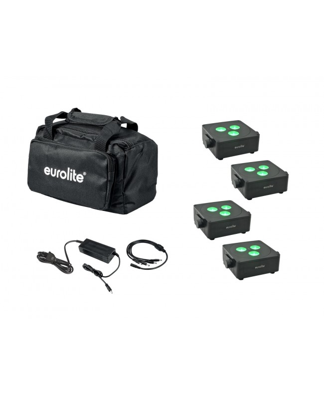 Eurolite Set 4x AKKU IP Flat Light 3 bk + Charger + Soft Bag Battery Lights