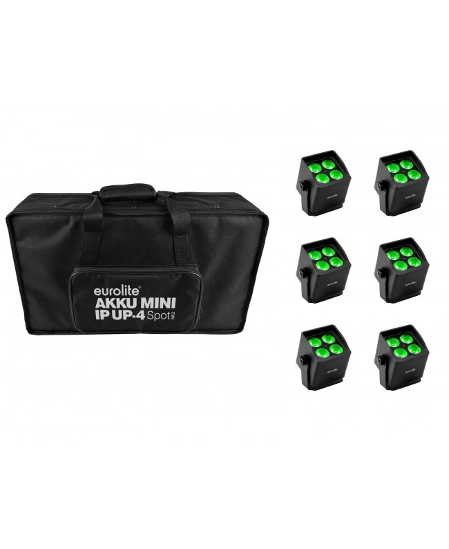 Eurolite Set 6x AKKU Mini IP UP-4 QCL Spot MK2 + Soft-Bag Batteriebetriebene Leuchten