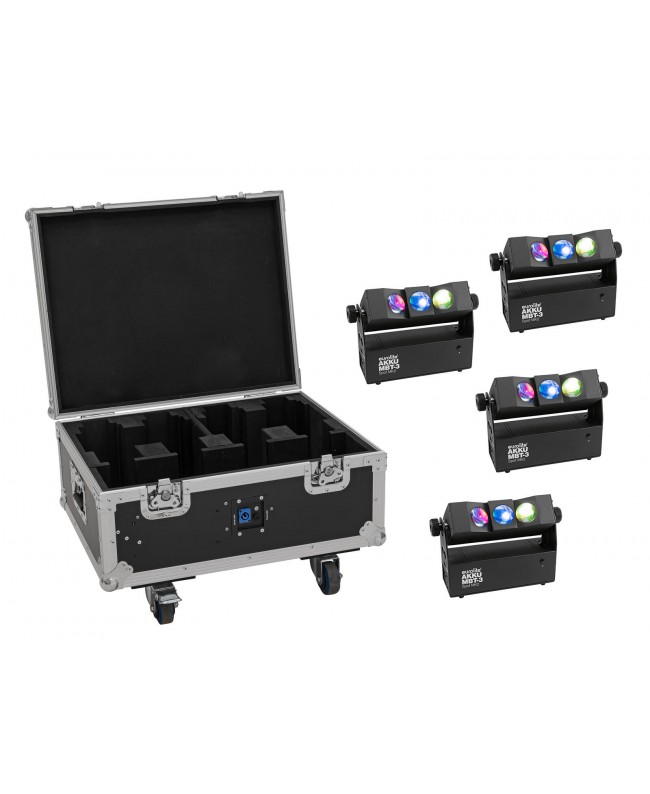 Eurolite Set 4x AKKU MBT-3 Spot MK2 + Flightcase mit Rollen und Ladefunktion Batteriebetriebene Leuchten