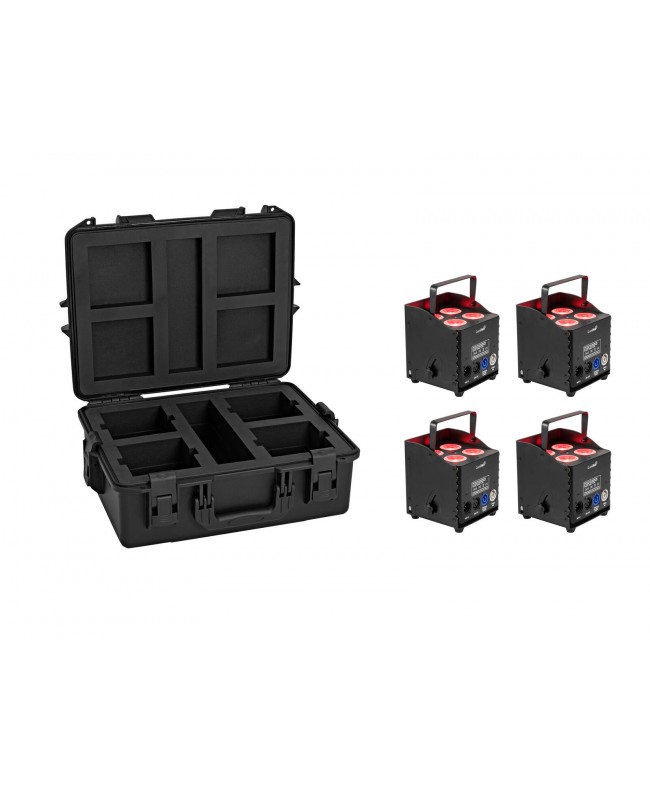 Eurolite Set 4x AKKU UP-4 QCL Spot QuickDMX MK2 + Plastic case Battery Lights
