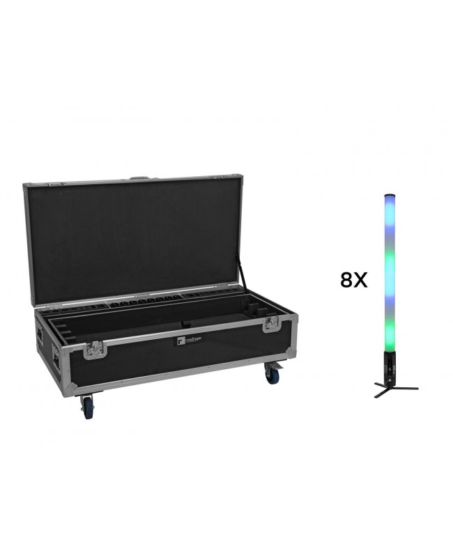 Eurolite Set 8x AKKU IP Pixel Tube 360° PRO CRMX + Flightcase con ruote e funzione di ricarica Fari LED a batteria
