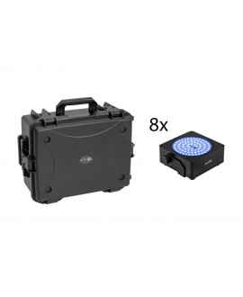 Eurolite Set 8x AKKU IP Flat Light SMD sw + Kunststoffcase mit Trolley Batteriebetriebene Leuchten