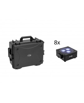 Eurolite Set 8x AKKU Flat Light 3 sw + Kunststoffcase mit Trolley Batteriebetriebene Leuchten