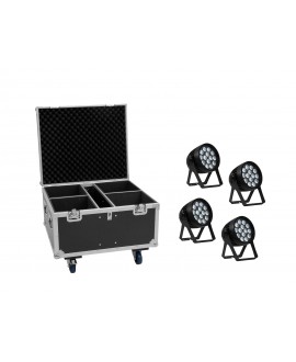 Eurolite Set 4x AKKU IP PAR 14 HCL QuickDMX + Flightcase Batteriebetriebene Leuchten