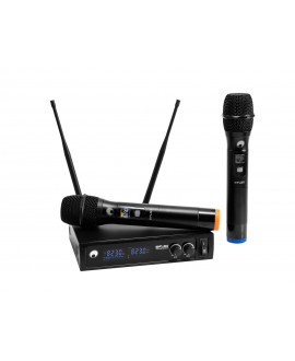 Omnitronic UHF E-FLEX 2, sistema microfonico wireless 823-832/863-865 MHz Sistema wireless con trasmettitore palmare