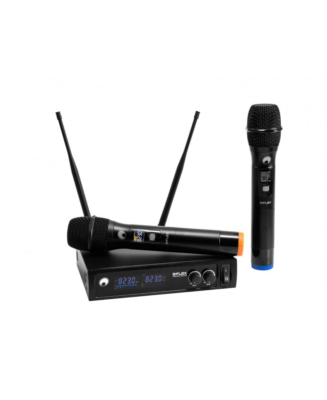 Omnitronic UHF E-FLEX 2, sistema microfonico wireless 823-832/863-865 MHz Sistema wireless con trasmettitore palmare