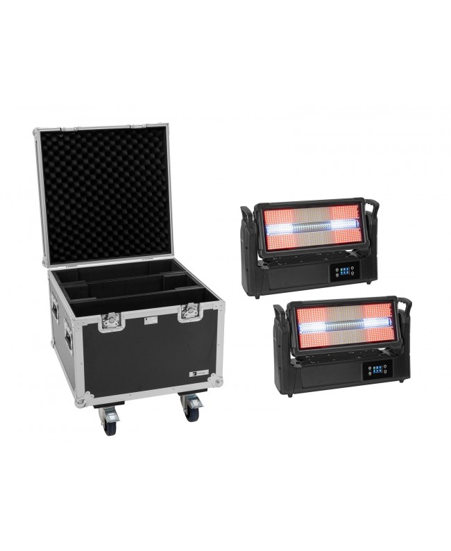 Eurolite Set 2x LED IP Mega PIX Strobe 714 SWING + Flightcase mit Rollen Movinglights Effects