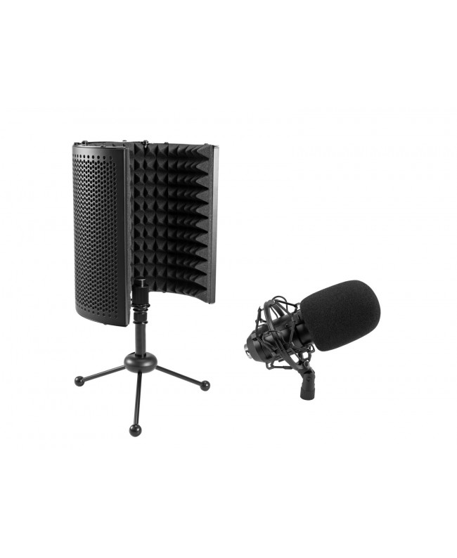 Omnitronic Set MIC CM-78MK2 Microfono a condensatore a diaframma largo + Sistema di assorbimento per microfono da tavolo AS-0...