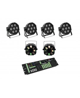 Eurolite Set 4x LED SLS-7 HCL Floor + 2x LED FE-700 + DMX LED Color Chief Controller LED Effekte