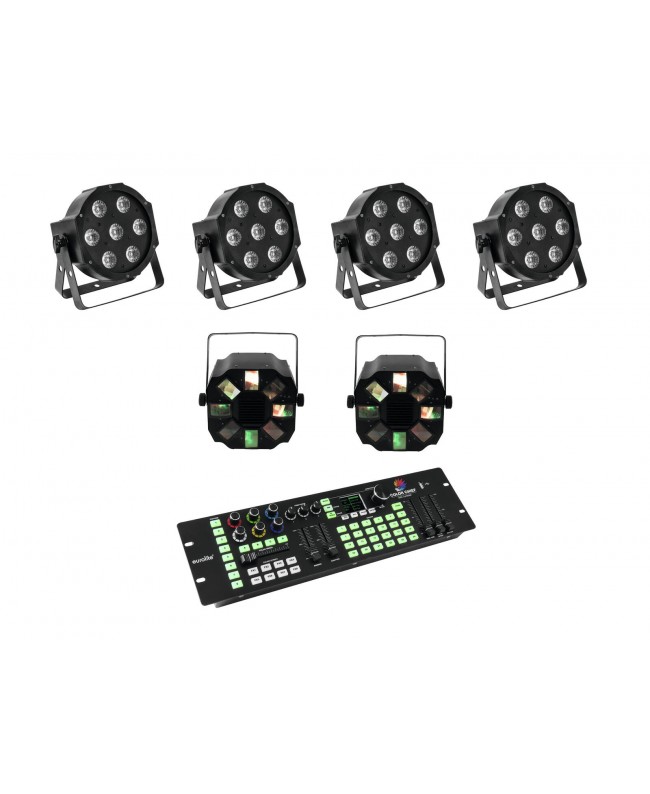 Eurolite Set 4x LED SLS-7 HCL Floor + 2x LED FE-700 + DMX LED Color Chief Controller Effetti LED
