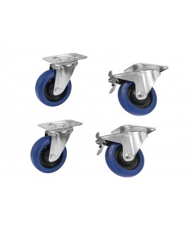 Roadinger Set ruote girevoli 100 mm blu 2x RD-100 + 2x RD-100B con freno Costruzione custodia