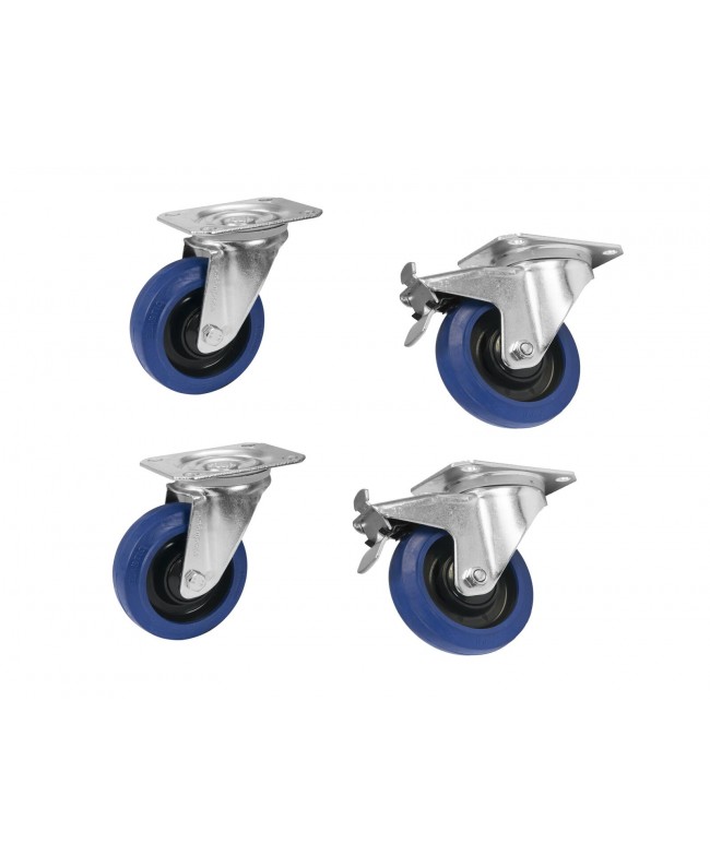 Roadinger Set Swivel castors 100mm blue 2x RD-100 + 2x RD-100B with Brake Case building