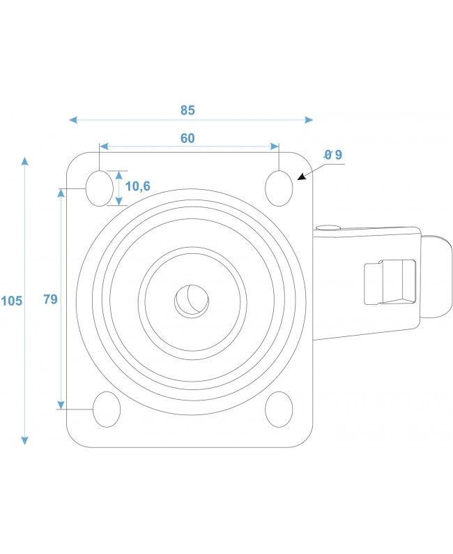 Roadinger Lenkrolle 100mm BLUE WHEEL mit Bremse Casebau