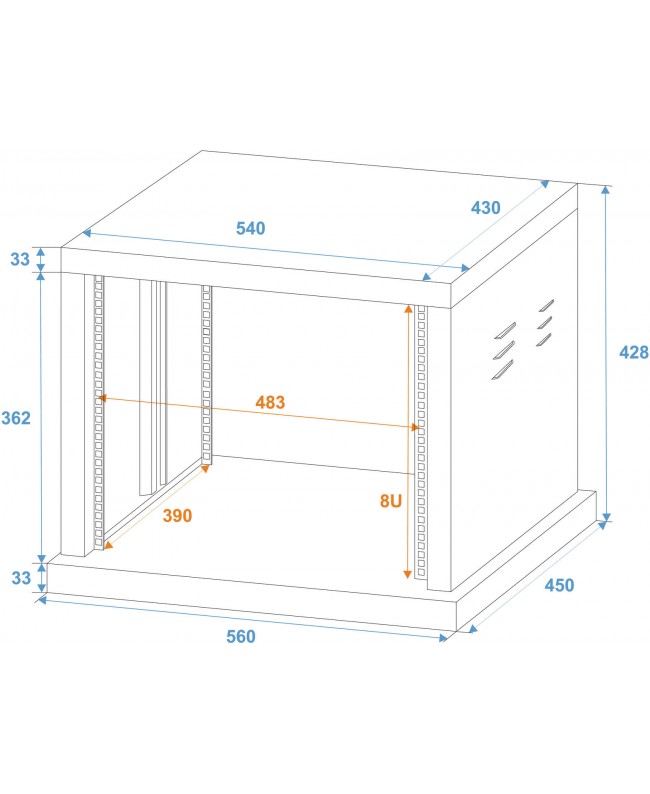 Roadinger Rack in acciaio SR-19, 8U Rack 19"