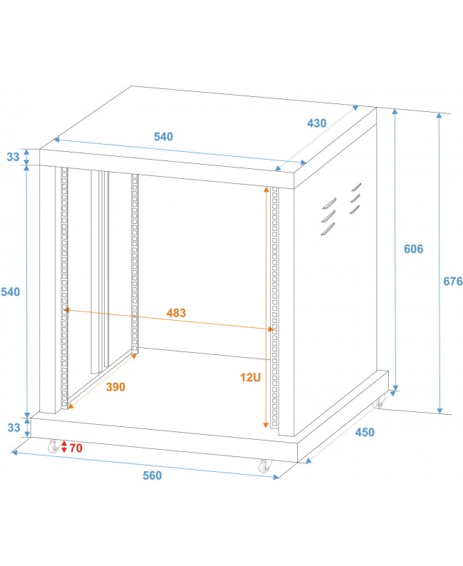 Roadinger Steel Rack SR-19, 12U 19" Racks