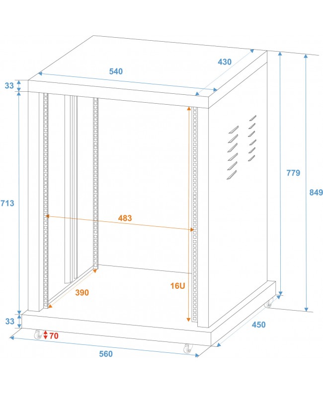 Roadinger Steel Rack SR-19, 16U 19" Racks