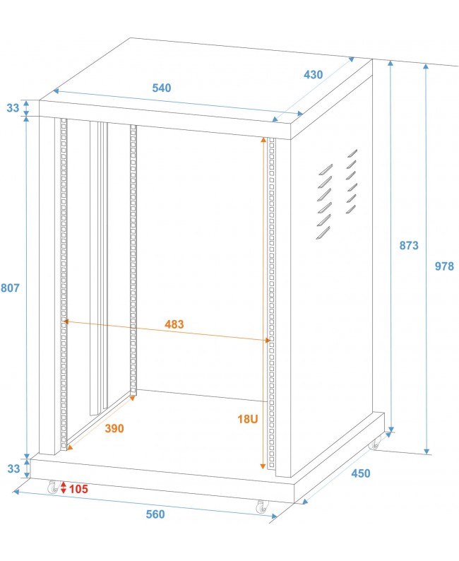 Roadinger Stahl-Rack SR-19, 18HE 19" Rack