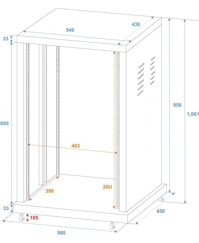 Roadinger Steel Rack SR-19, 20U 19" Racks