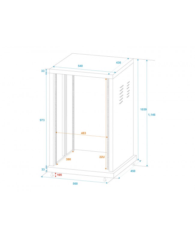 Roadinger Steel Rack SR-19, 22U 19" Racks