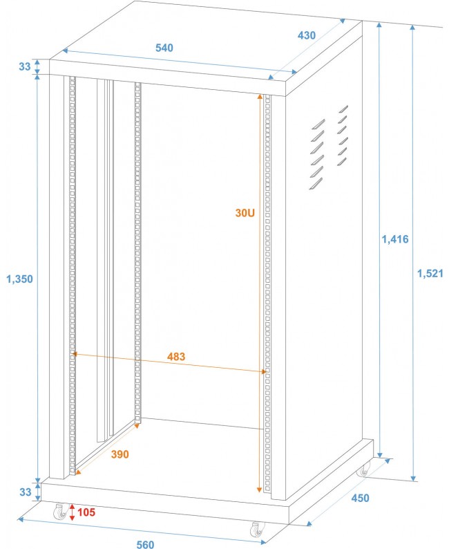 Roadinger Stahl-Rack SR-19, 30HE 19" Rack