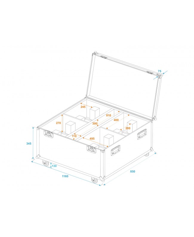 Roadinger Flightcase 4x THA-250F mit Rollen Scheinwerfer-Cases