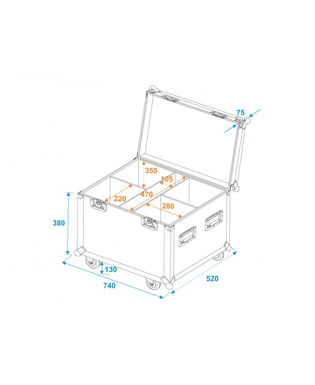 Roadinger Flightcase 4x LED Theatre COB 200 series, with wheels Cases for spotlights