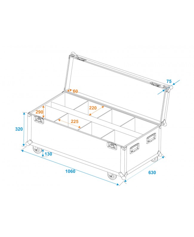 Roadinger Flightcase 8x LED IP PAR 7x8W QCL/7x9W SCL with wheels Cases for spotlights