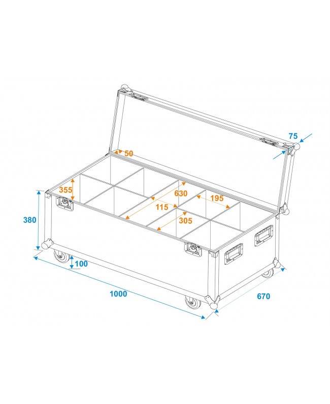 Roadinger Flightcase 8x LED IP PAR 12x8W QCL/12x9W SQL Spot mit Rollen Scheinwerfer-Cases