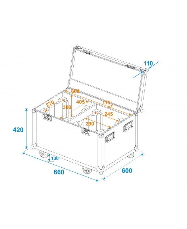Roadinger Flightcase 2x EYE-1940 with wheels Cases for moving lights