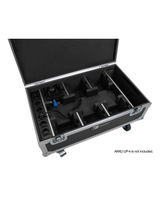 Roadinger Flightcase 6x AKKU UP-4 QCL Spot QuickDMX MK2 with charging function and wheels Cases for spotlights