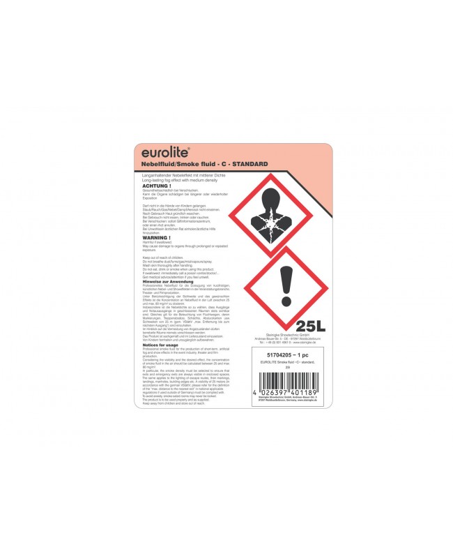 Eurolite SMOKE FLUID -C- Standard, 25l di liquido per fumi Liquidi per fumo