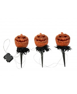 Europalms Halloween Kürbisse mit Erdspieß, 3er-Set, 39cm Saisonartikel