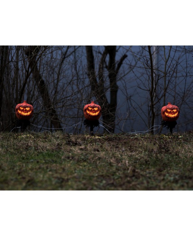 Europalms Halloween Kürbisse mit Erdspieß, 3er-Set, 39cm Saisonartikel