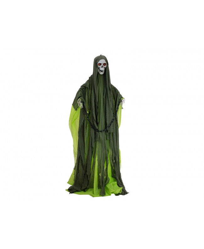 Europalms Figura di Halloween Scheletro con mantello verde, animato, 170 cm Articoli stagionali