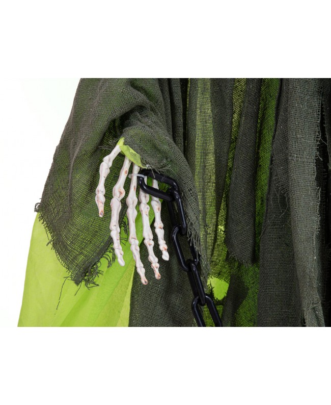 Europalms Halloween Figur Skelett mit grünem Umhang, animiert, 170cm Saisonartikel
