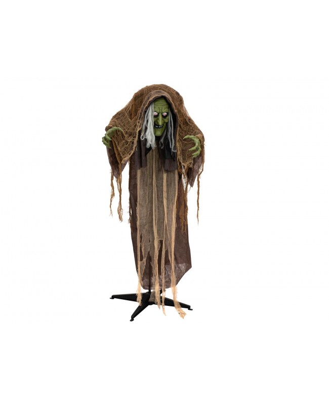 Europalms Halloween Figur Hexe buckelig, animiert, 145cm Saisonartikel