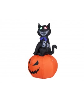 Europalms Halloween Aufblasbare Figur Katze mit Kürbis, 183cm Saisonartikel