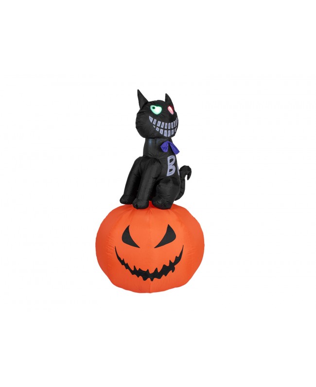 Europalms Halloween Aufblasbare Figur Katze mit Kürbis, 183cm Saisonartikel