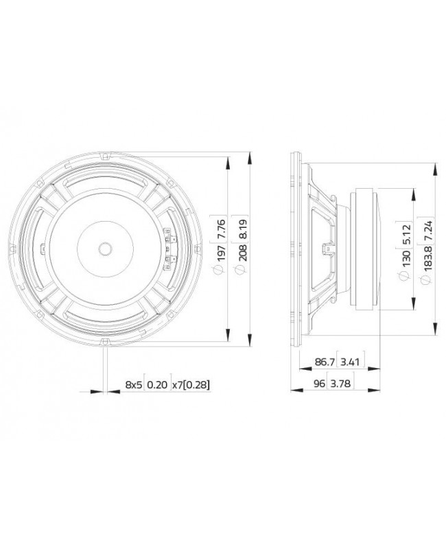 Lavoce WSF081.82 8 Zoll Woofer, Ferrit, Stahlkorb Ferrit-Basslautsprecher